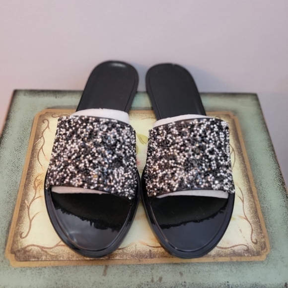 unbranded Shoes - NWOT Black and Silver Glitter Slides Size 7